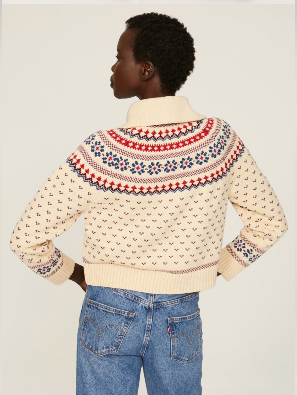 The Great Mini Collar Cardigan in Cream Floral Fairisle - Picture 3 of 3